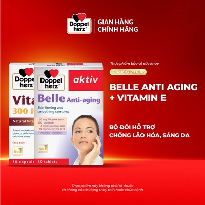 Bộ đôi chống lão hóa, sáng da Doppelherz Belle Anti Aging + Doppelherz Vitamin E (02 hộp 30 viên)