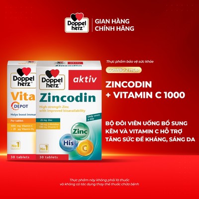 Bộ đôi viên uống bổ sung kẽm và vitamin C hỗ trợ tăng sức đề kháng, sáng da Doppelherz Zincodin + Vitamin C 1000