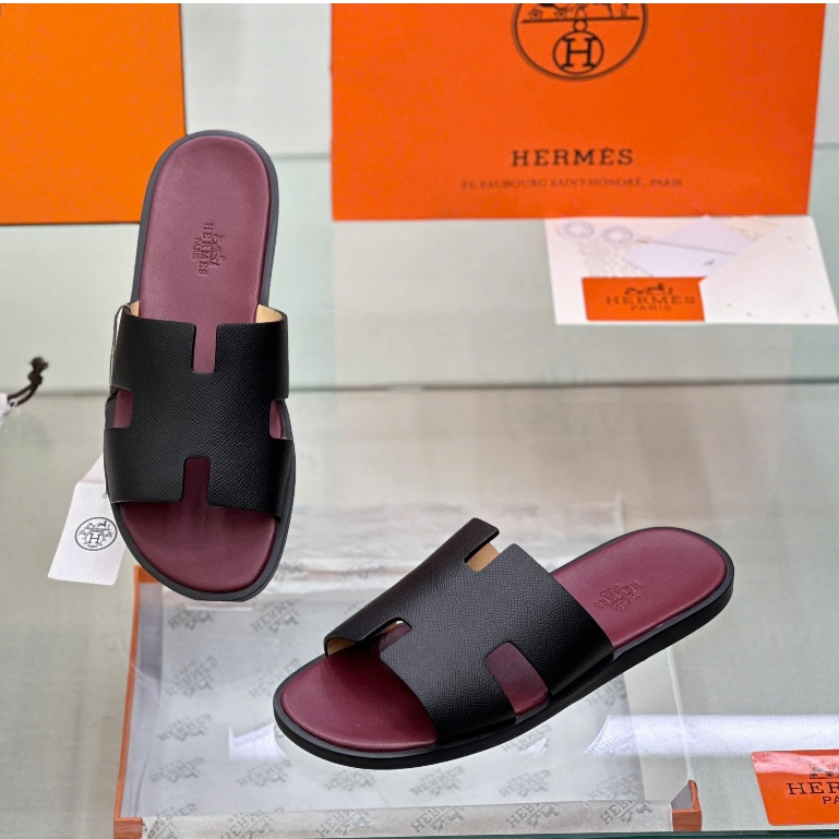 Dép HM Izmir Da Đen Lót Đỏ Bordeaux Cao Cấp