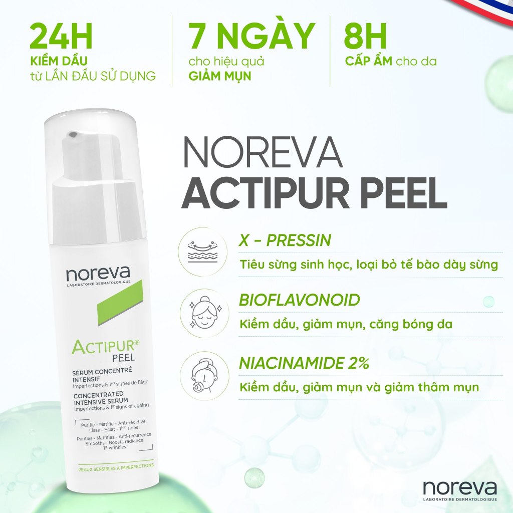 Serum Noreva Actipur Peel Concentrated 30ml kiềm dầu dành cho da dầu mụn và da dầu mụn nhạy cảm