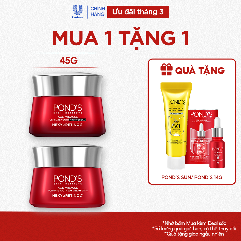 Kem dưỡng ngày đêm Pond's Age Miracle mờ đốm nâu và nếp nhăn với Hexyl-Retinol 45G