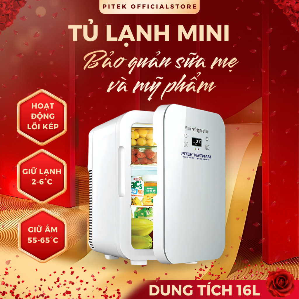 [Có VAT] Tủ lạnh mini Chính Hãng PITEK bảo quản sữa mẹ, mỹ phẩm 16L - [Bảo Hành Công 3 Năm]
