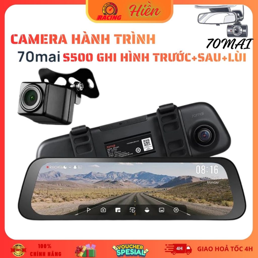 Camera Hành Trình 70mai S500 – Ghi Hình 2 Kênh HDR 3K, Màn Hình Cảm Ứng 9.35, Giám Sát Đỗ Xe 24H