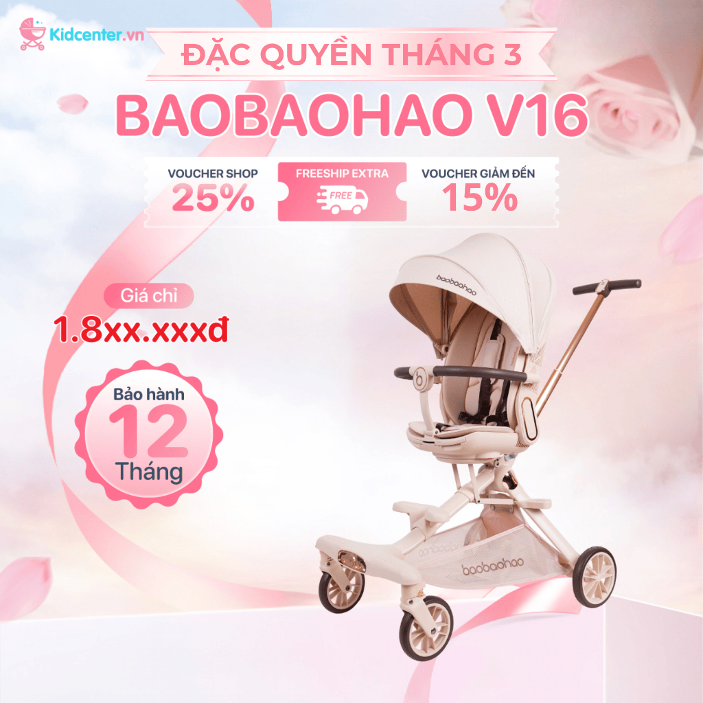 Xe Đẩy Cho Bé Baobaohao Chính Hãng V16-C Xoay Hai Chiều, Xe Đẩy Đa Năng Mái Che Lớn Chống Tia UV