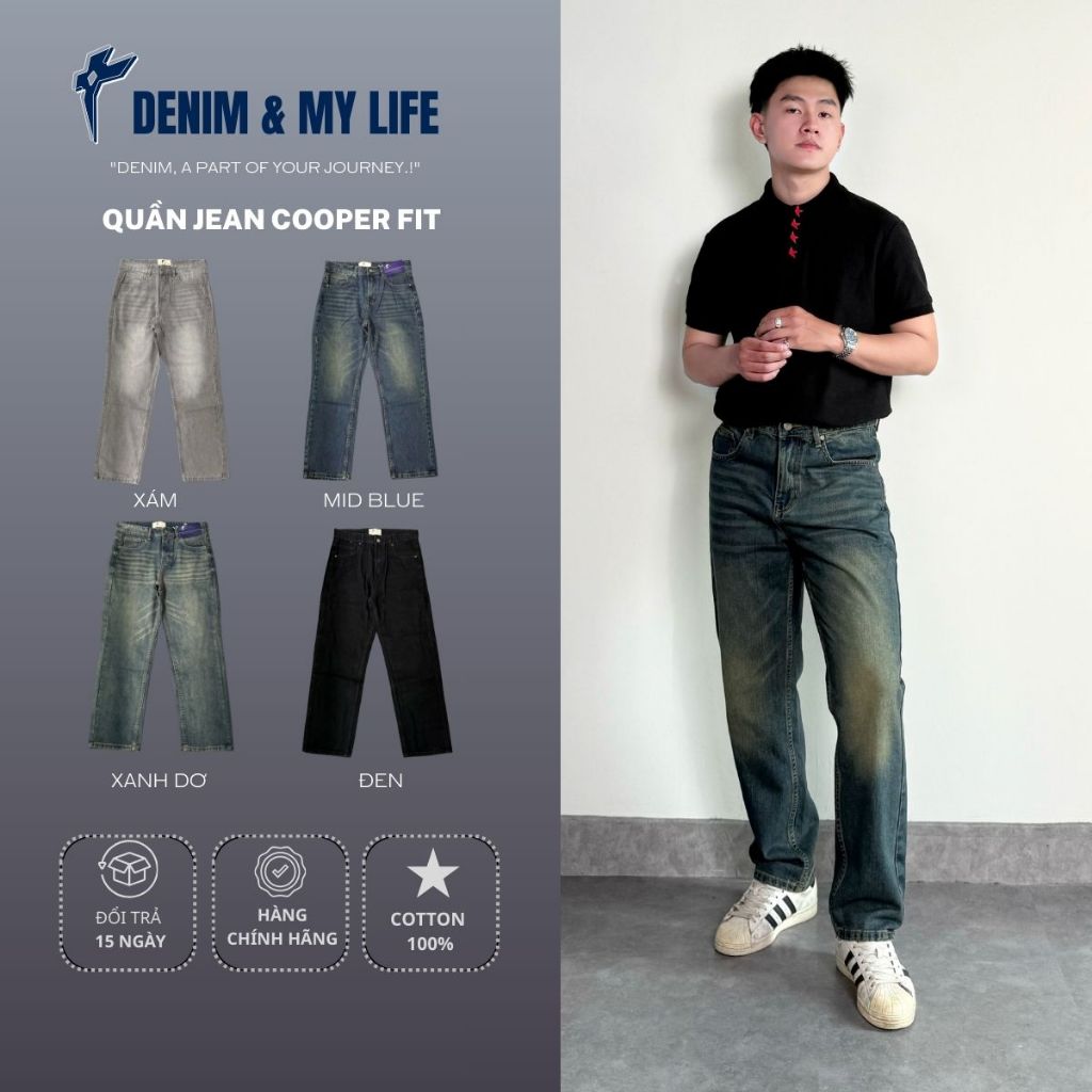 Quần Jeans Nam Form Cooper Fit DENIM & MY LIFE Chất Denim Cotton Cao cấp, Dày Dặn (QJ02)