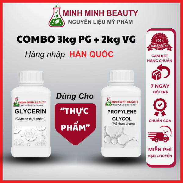 Combo (𝗣𝗚) 𝗣𝗿𝗼𝗽𝘆𝗹𝗲𝗻𝗲 𝗚𝗹𝘆𝗰𝗼l 3kg, (𝗩𝗚) 𝗚𝗹𝘆𝗰𝗲𝗿𝗶𝗻 2kg dùng trong TLĐT, thực phẩm, dược phẩm, mỹ phẩm