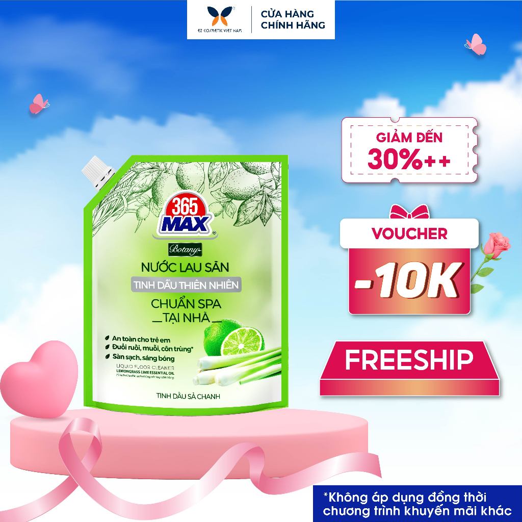 Túi Nước Lau Sàn 365 Max Botany Tinh Dầu Sả Chanh 3.6 Lít Làm sạch bóng sàn nhà, an toàn cho da bé