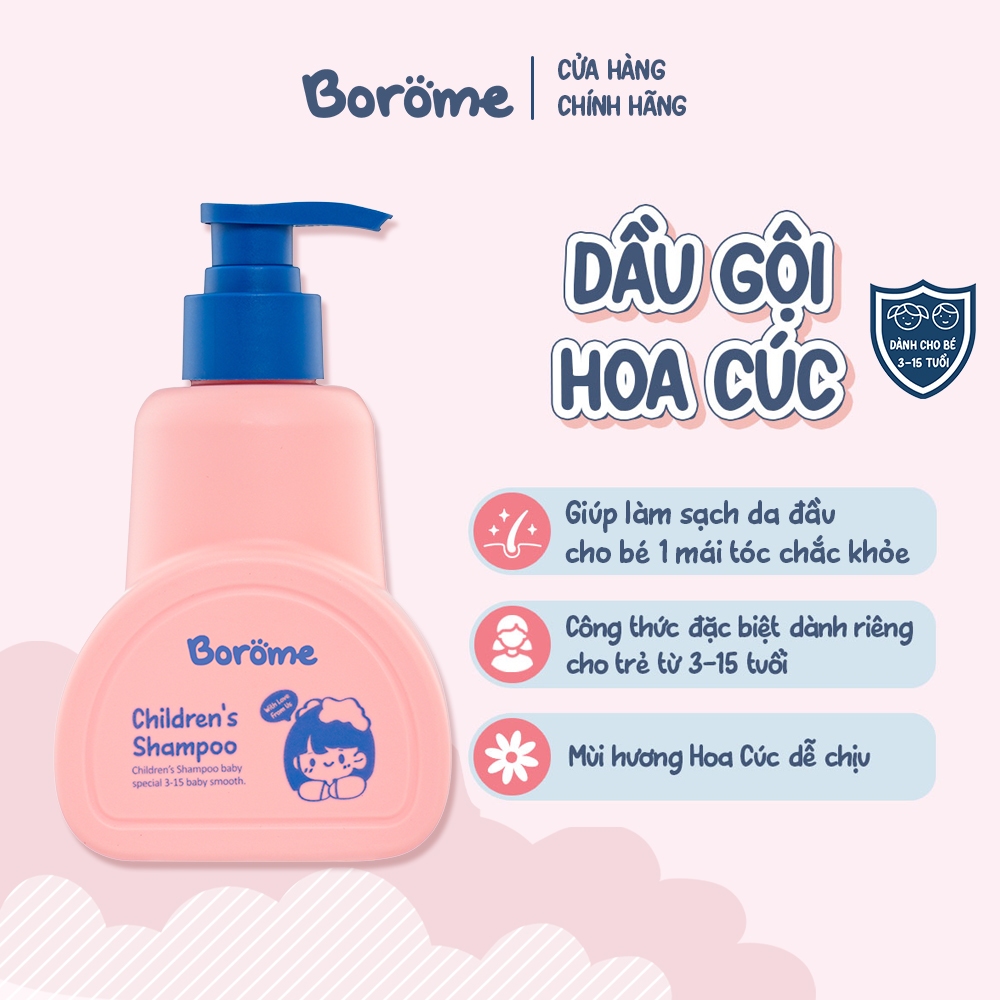 Dầu gội trẻ em Borome chiết xuất hoa cúc La Mã, không gây cay mắt dung tích 335ml