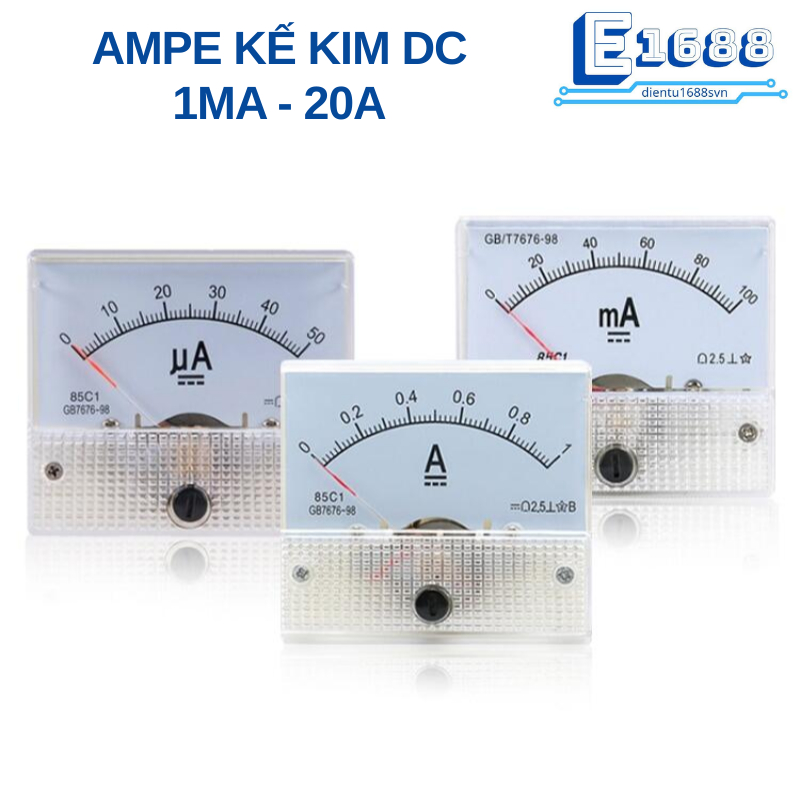 Ampe kế kim hiển thị dòng điện DC 1mA - 20A