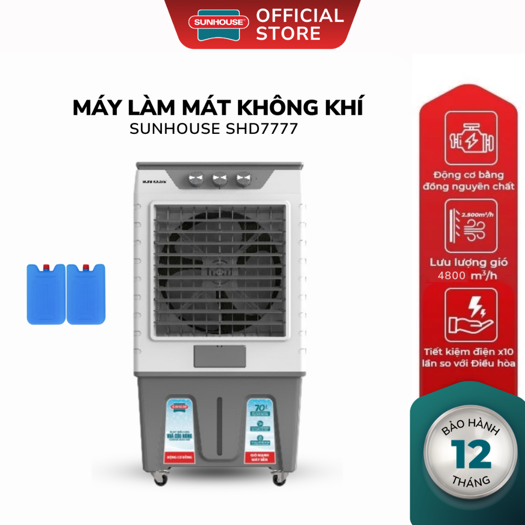 Quạt Điều Hòa Hơi Nước Sunhouse SHD7777 - Máy Làm Mát Không Khí Bình Chứa 70L Dùng Cho Phòng 60m2