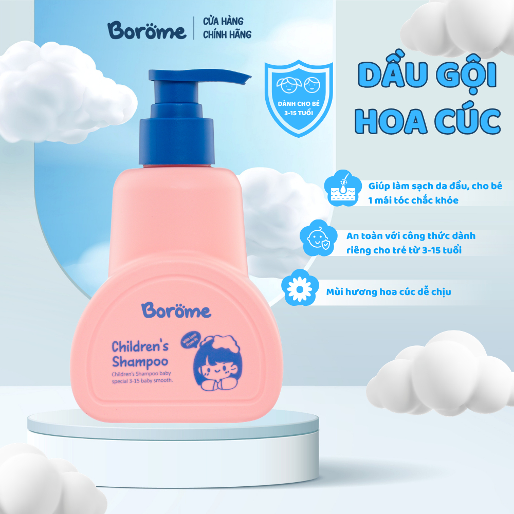 Dầu gội trẻ em Borome chiết xuất hoa cúc La Mã giúp tóc bé suôn mượt, chắc khỏe dung tích 335ml
