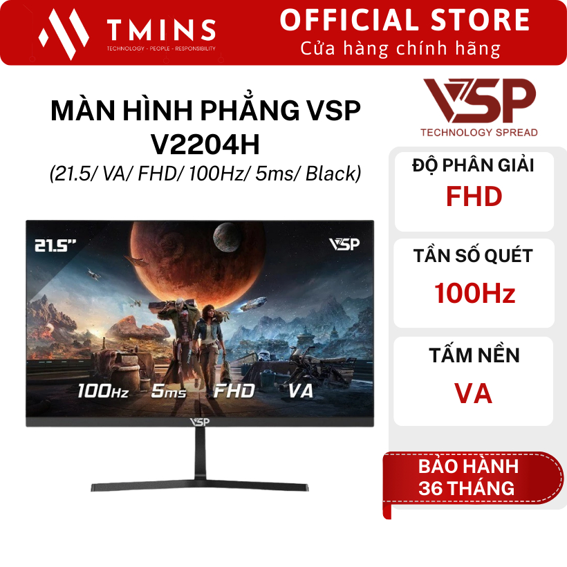 Màn hình phẳng VSP V2204H (21.5/ VA/ FHD/ 100Hz/ 5ms/ Black) - Hàng chính hãng
