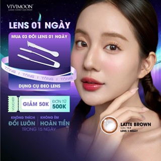 VIVIMOON lens cận 1 ngày Latte Brown, kính áp tròng khóa ẩm màu nâu tự nhiên (Giá 1 chiếc-1 bên mắt, x2 để mua 1 đôi)