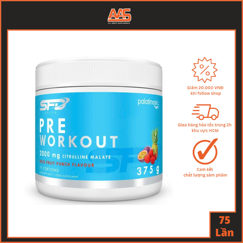 PRE-WORKOUT - SFD NUTRITION - PRE WORKOUT - 375g (75 lần dùng) hỗ trợ tăng cường sức mạnh tập trung 