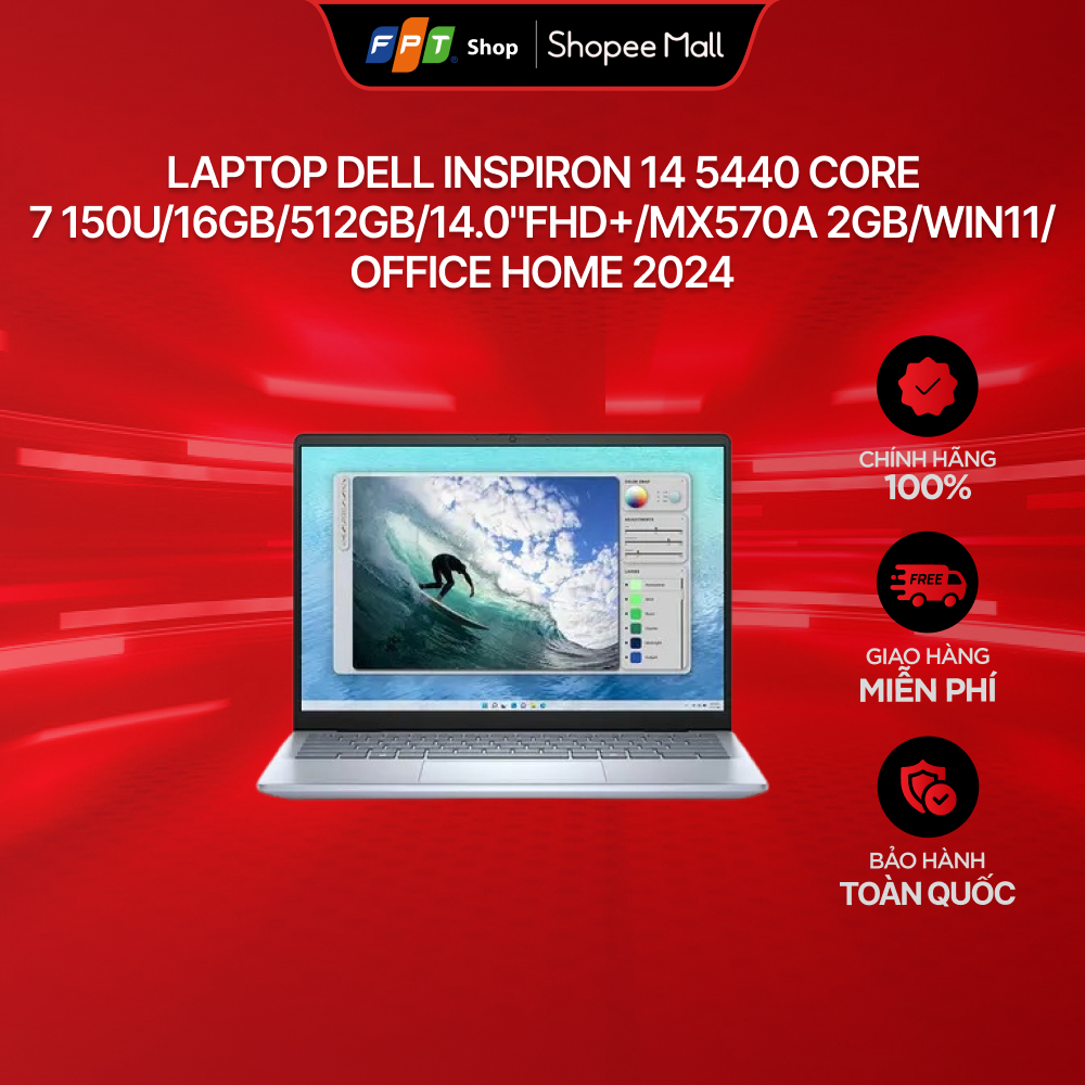 [Chỉ GH tận nơi] Laptop Dell Inspiron 14 5440 Core 7 150U/16GB/512GB/14.0"FHD+/MX570A 2GB/Win11/Offi