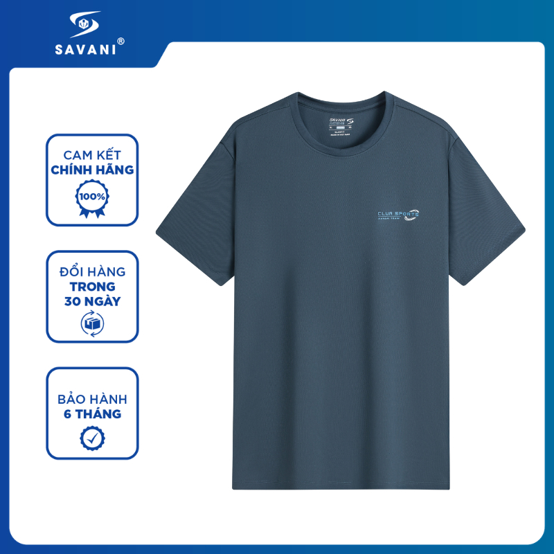 Áo Phông Nam SAVANI Dáng Slim Fit, Áo Tshirt Cổ Tròn, Chất Liệu Cotton Thoáng Khí MTS047S5