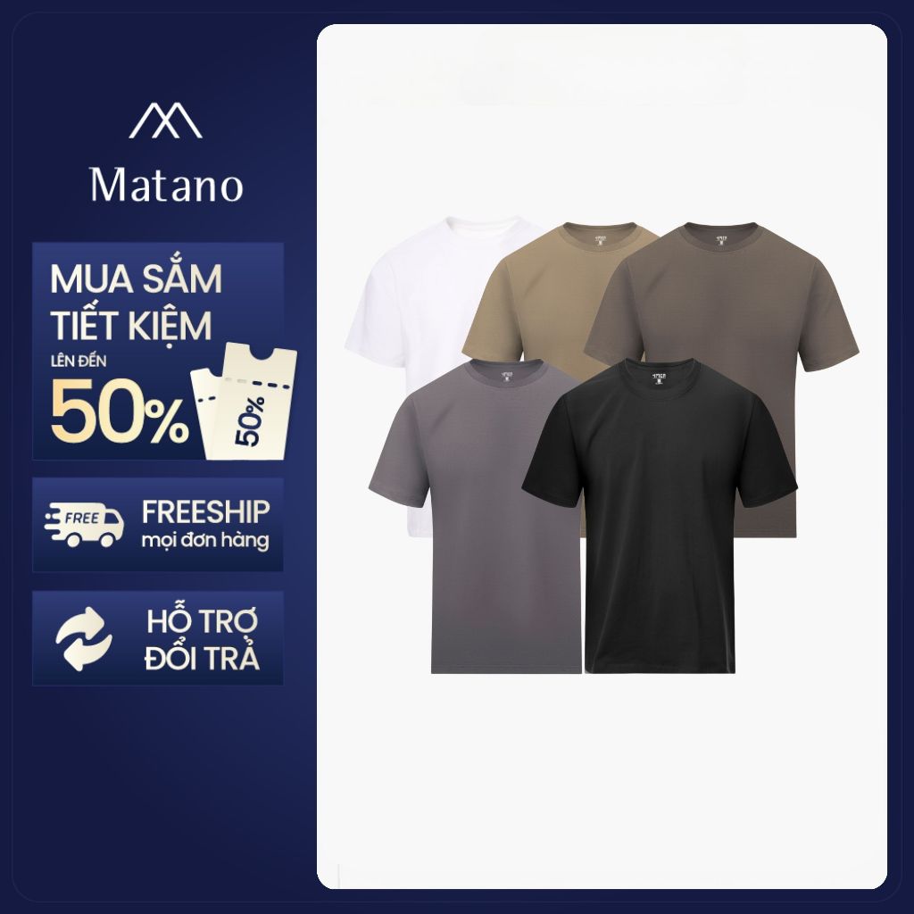 Áo thun nam cổ tròn trơn MATANO AT186 ngắn tay, tối giản, vải cotton thấm mồ hôi, thoáng mát, co giã