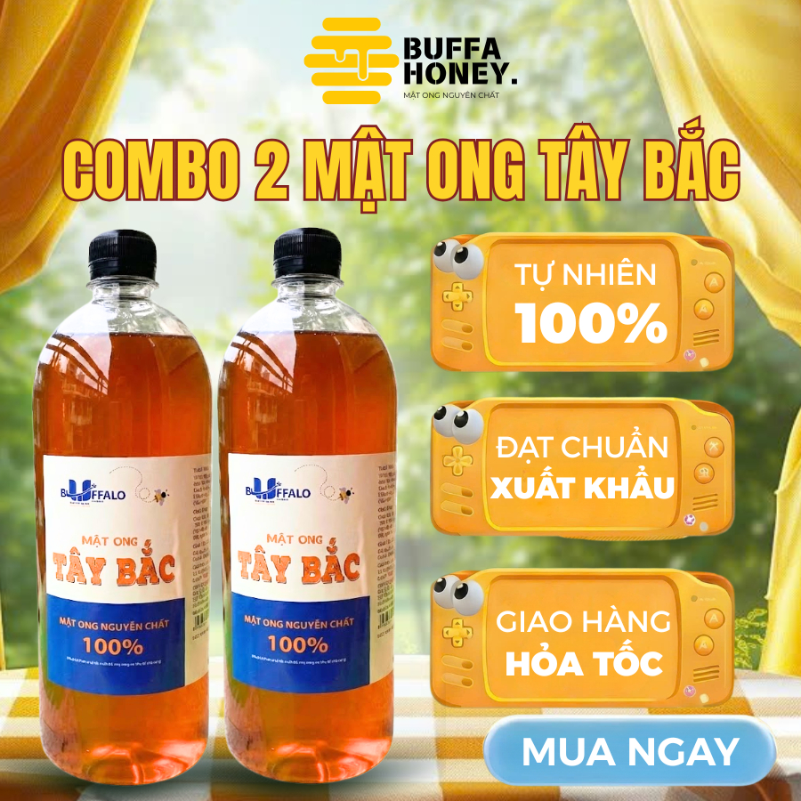 Combo 2 Chai Mật Ong Tây Bắc Nguyên Chất 100% Mật Chín Tự Nhiên Đặc Sánh Thơm Ngọt Bổ Dưỡng 1000ml