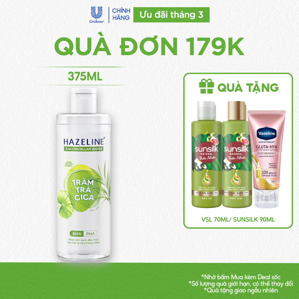 Nước tẩy trang ngừa mụn Treatment Micellar Water Hazeline Tràm Trà Cica giảm mụn hiệu quả sau 7 ngày