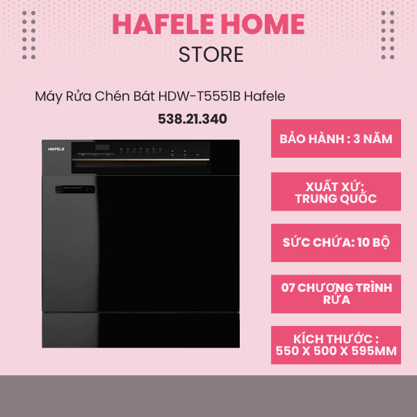 Máy Rửa Chén Để Bàn Hafele HDW-T5551B 538.21.340 - 7 Chương Trình Rửa - Điều Khiển Nút Bấm