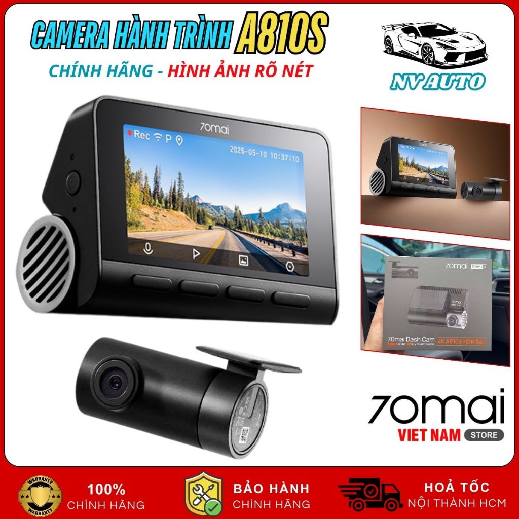 Camera Hành Trình 70mai A810S Chính Hãng, Ghi Hình Siêu Nét 4K, Cảnh Báo ADAS, Giám Sát Đỗ Xe 24h