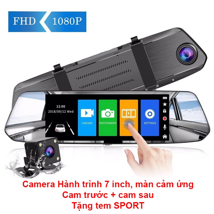 Camera hành trình ô tô màn hình cảm ứng 7inch, độ phân giải Full HD