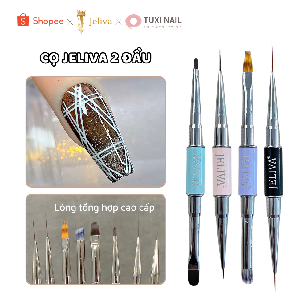 Cọ vẽ nail 2 đầu JELIVA lẻ Tuxi Nails [GCJ]