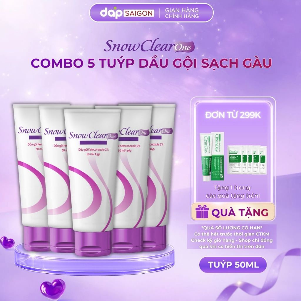 Combo 5 tuýp Dầu gội snow clear one chiết xuất dầu dừa giúp làm sạch gàu
