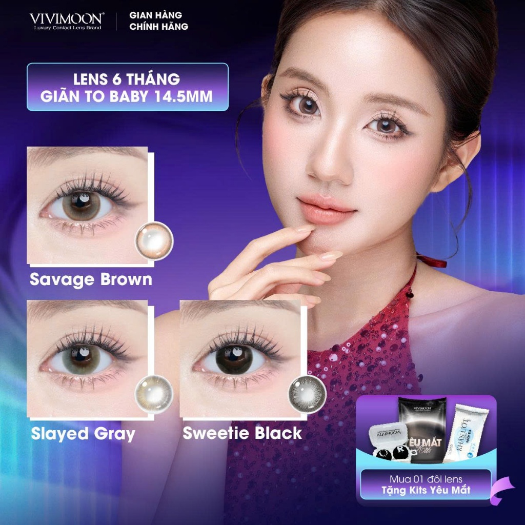 VIVIMOON lens 1 chiếc kính áp tròng cận cho mắt thở giãn tròng to 14.5mm, hạn 06 tháng (Giá 01 bên m