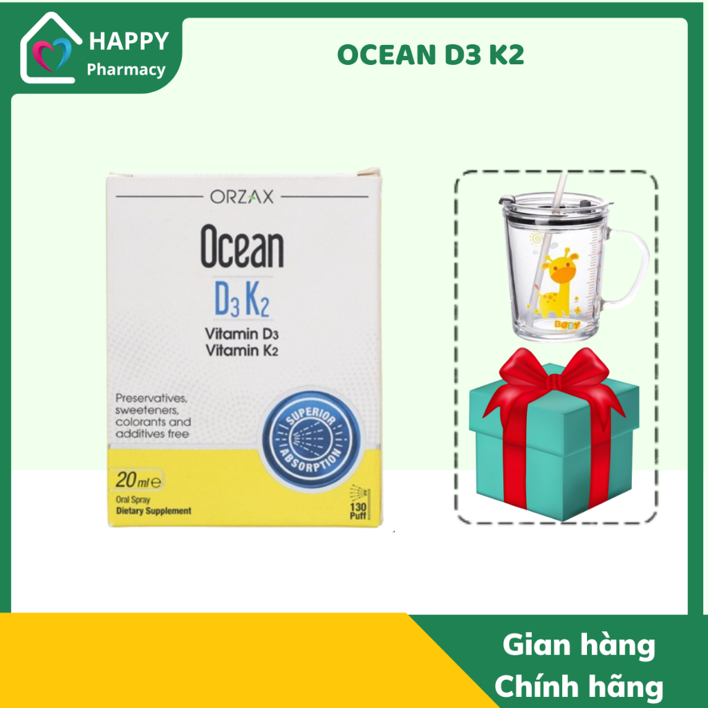 XỊT OCEAN D3K2 - Bổ Sung Vitamin D3 K2 Tăng Cường Hấp Thu Canxi Và Dưỡng Chất - Lọ 20ml