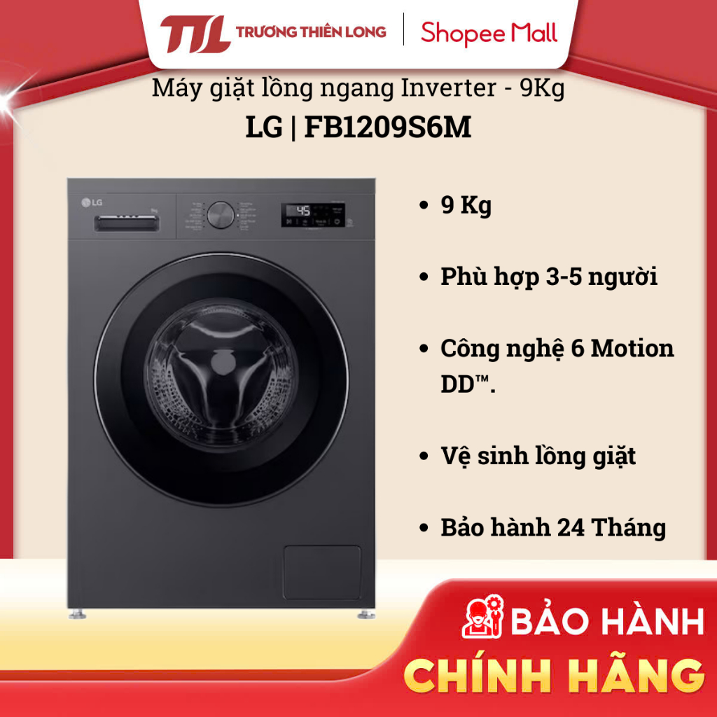 FB1209S6M - Máy Giặt Lồng Ngang Inverter Hơi Nước 9kg Màu Đen FB1209S6M [FREESHIP HCM]
