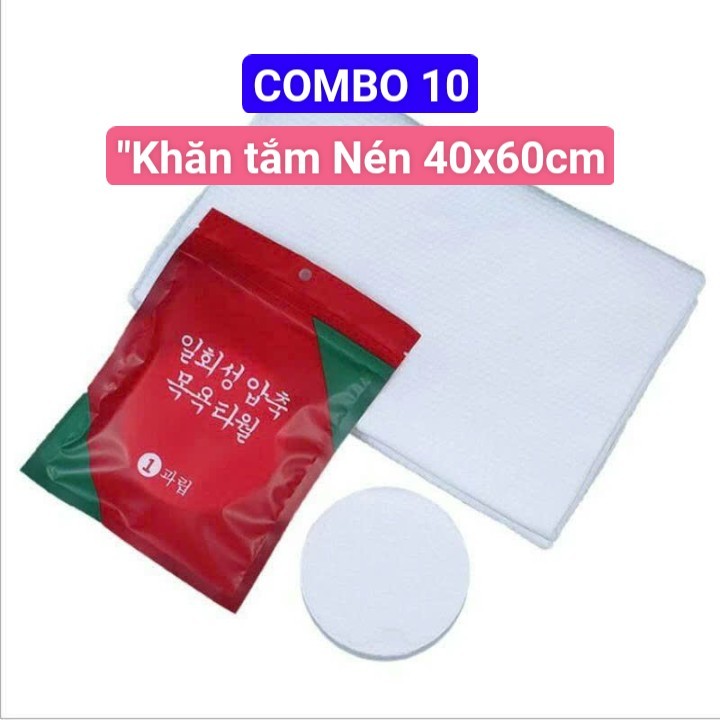[COMBO 10 Viên] Khăn tắm nén Cotton 40x60cm, 60x120cm Loại nhẹ, Siêu Thấm Hút, Mềm Mại, Tiện Lợi Đi Du Lịch, Công Tác