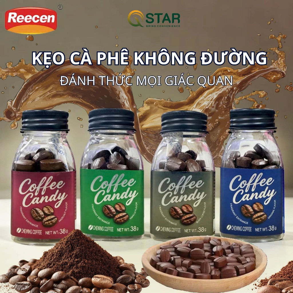 Kẹo cà phê Coffee Candy không đường 4 vị - Hũ 38g kẹo - Kẹo cà phê viên nén - HSD 24 tháng - Candy, 
