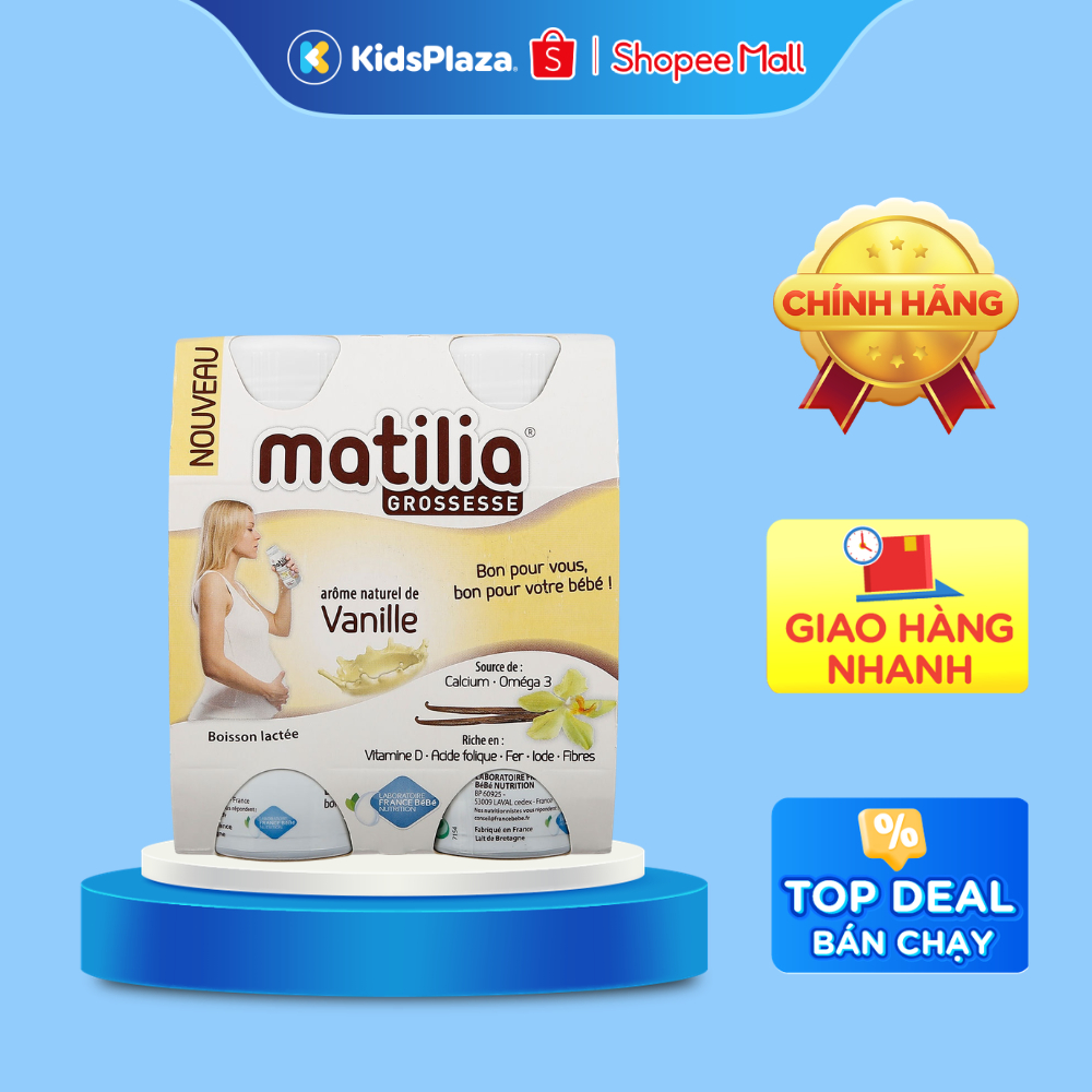 Sữa Bầu Matilia Vị Bích Quy/ Vani/ Dâu/ Socola (Lốc 4 Hộp)