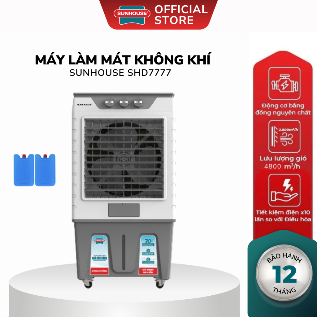 Quạt Điều Hòa Hơi Nước Sunhouse SHD7777 - Máy Làm Mát Không Khí, Quạt Đá Bảo Hành 12 Tháng Tại Nhà