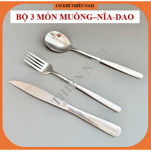 (Tặng Kẹo Sữa) Bộ 3 Món Muỗng-Nĩa-Dao Inox Cao Cấp, Bộ Dụng Cụ Bàn Ăn, Thìa, Vá, Muôi, Xới Cơm, Múc Canh