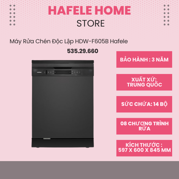 Máy Rửa Chén Hafele HDW-F605B 535.29.660 - Tự Động Mở Cửa - Động Cơ BLDC Tiết Kiệm Điện