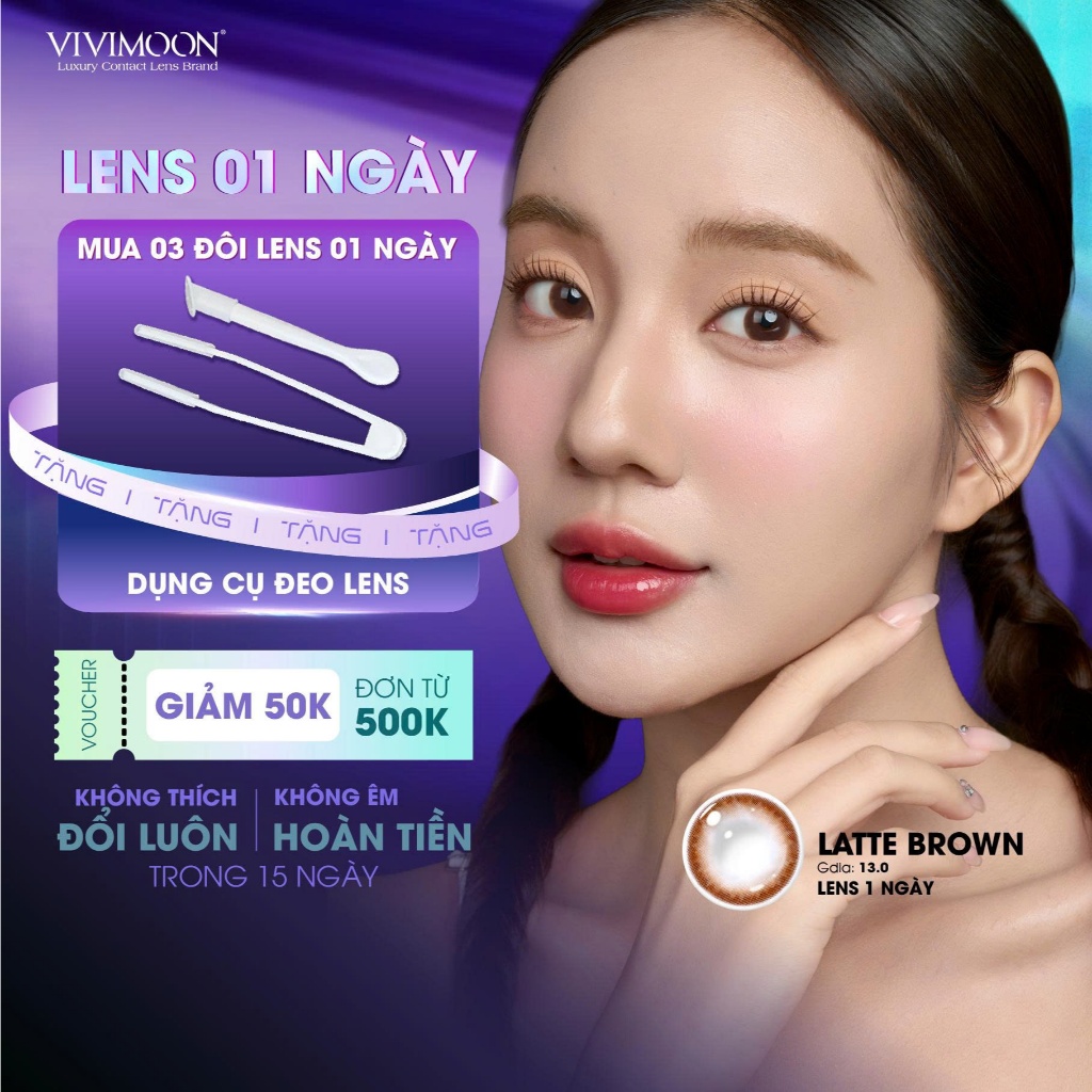 VIVIMOON lens cận 1 ngày VIVIMOON khóa ẩm màu nâu tự nhiên Latte Brown (Giá 01 chiếc/01 bên mắt)