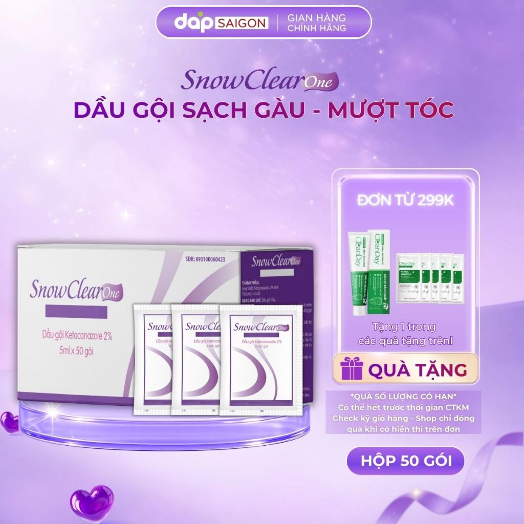 Hộp 50 Gói Dầu gội sạch gàu Snow Clear One dưỡng chất dầu dừa (5ml/gói)