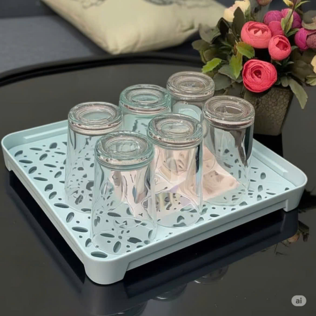 Khay úp cốc ly 5658 để bàn Việt Nhật chất liệu nhựa PP an toàn có khay hứng nước tiện dụng