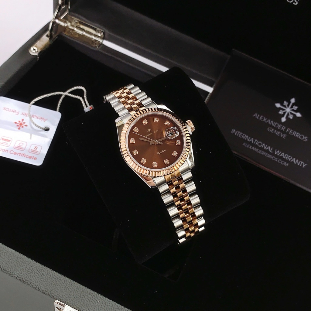 ✨ Alexander Ferros 8222D/08 – Thanh Lịch  • Model: 8222D/08 • Size : 31mm – nhỏ gọn, vừa tay nữ. ( Đ