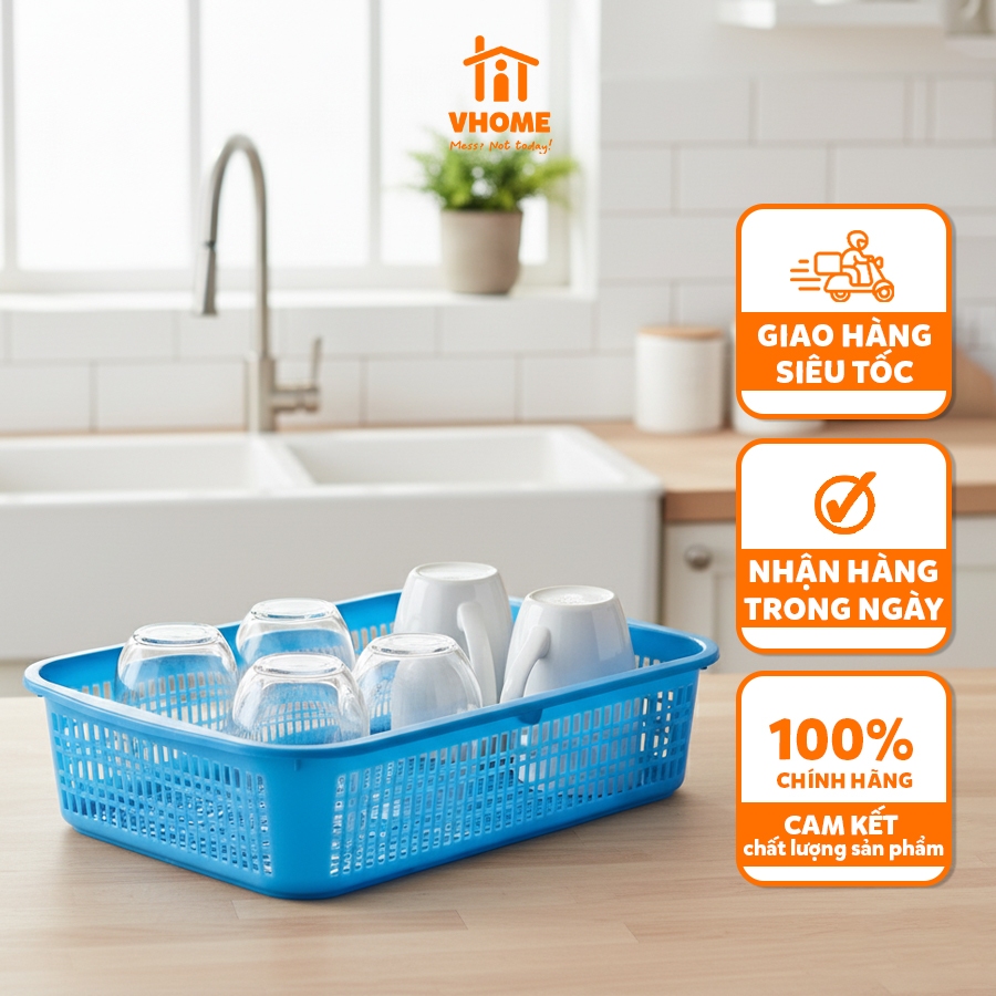 (HỎA TỐC) Sóng Nhựa Đựng Ly Vĩ Hưng - Rổ Chữ Nhật Úp Ly Cốc, Thiết Kế Thoát Nước Tối Ưu, Nhựa PP An 