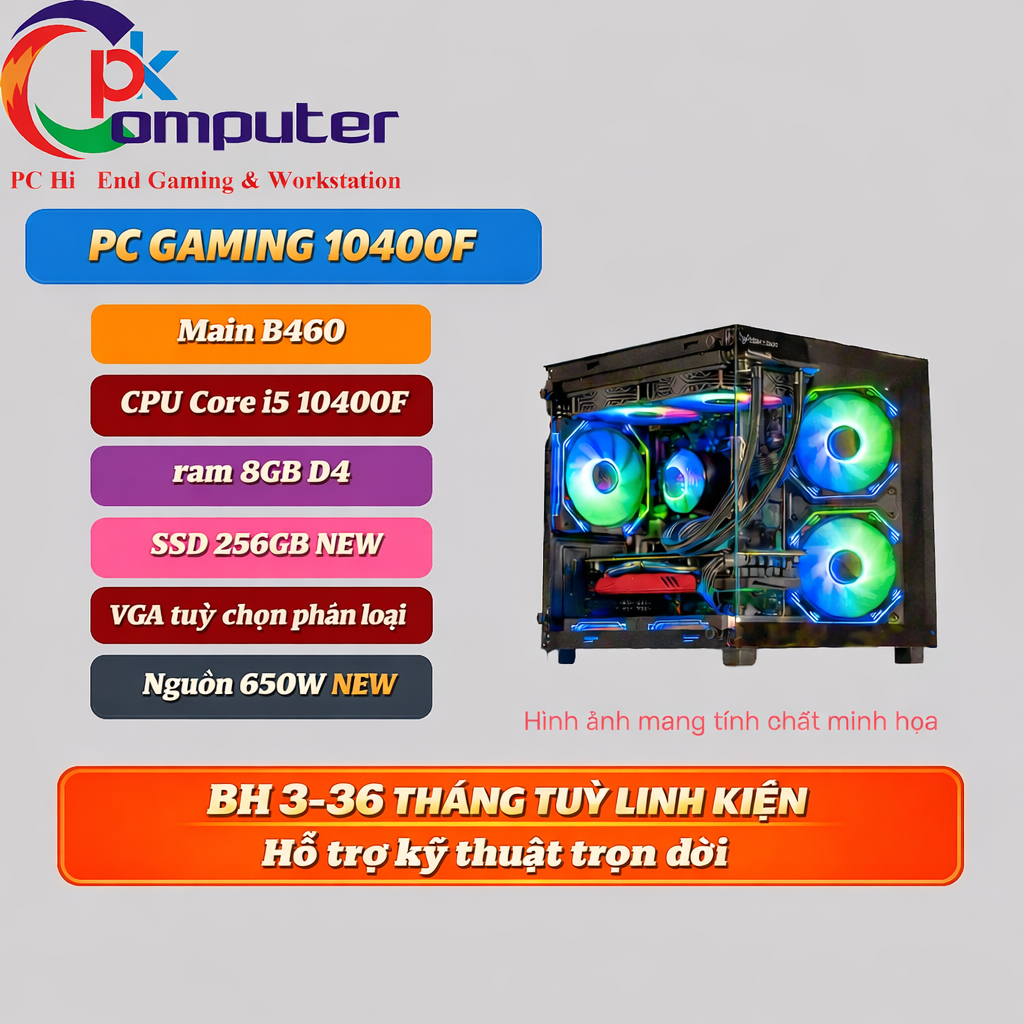 PC Gaming i5 10400F GTX 1660 Super – RAM 8GB/16GB, SSD 120/240GB, Chiến Game Mượt, Đồ Họa Tốt