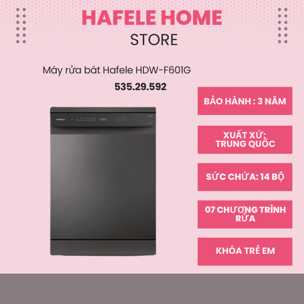 Máy Rửa Bát Hafele Độc Lập HDW-F601G 535.29.592 - 7 Chương Trình Rửa - Tự Động Mở Cửa