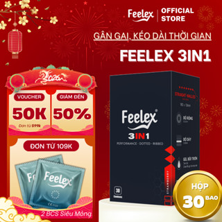 Bao cao su gai Feelex 3 in 1 gân gai, kéo dài thời gian, nhiều gel, tiện lợi - hộp 10 chiếc