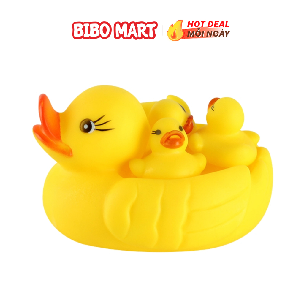 Bộ Đồ Chơi Nhà Tắm Hình Con Vịt (1 Vịt Mẹ 3 Vịt Con) Kêu Chip Chip Vui Nhộn Cho Bé - Bibo Mart