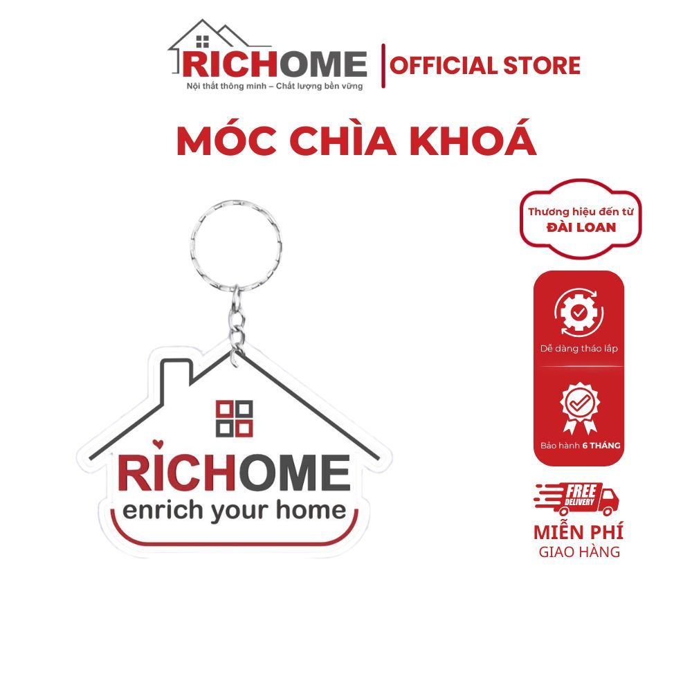 Móc Chìa Khóa Mica RICHOME Hình Nhà Cao Cấp In Logo 2 Mặt – Móc Treo Balo, Túi Xách
