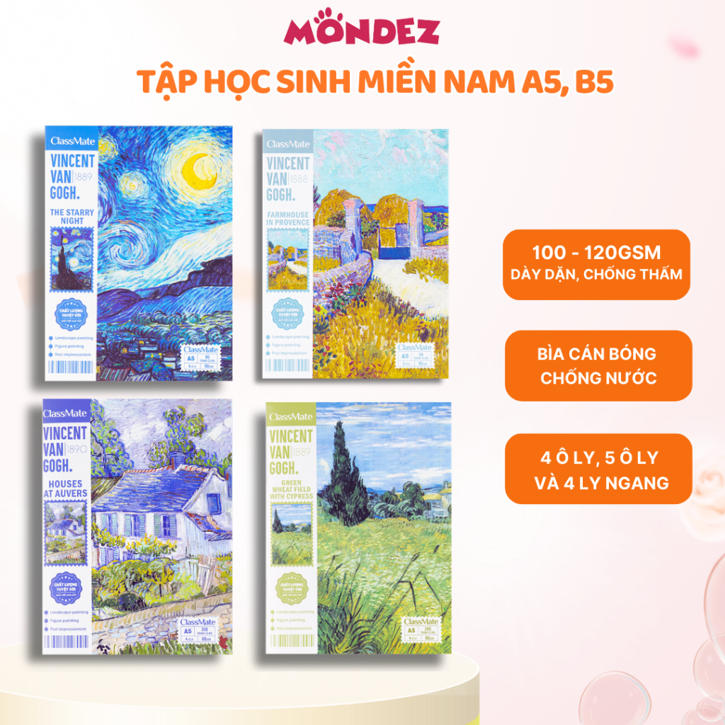 Combo 5/10 Tập Học Sinh 4 Ô Ly, 5 Ô Li Tập Sinh Viên 4 Ly Ngang 96 - 200 Trang Vangogh, Giấy Dày 100
