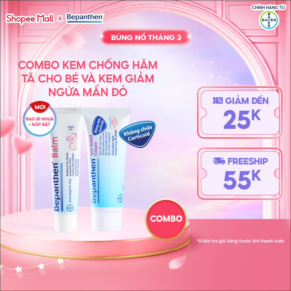 Combo Kem Chống Hăm BEPANTHEN Balm Dạng Kem Mỡ Tuýp 30G và Kem Giảm Ngứa BEPANTHEN Itch Relief Cream