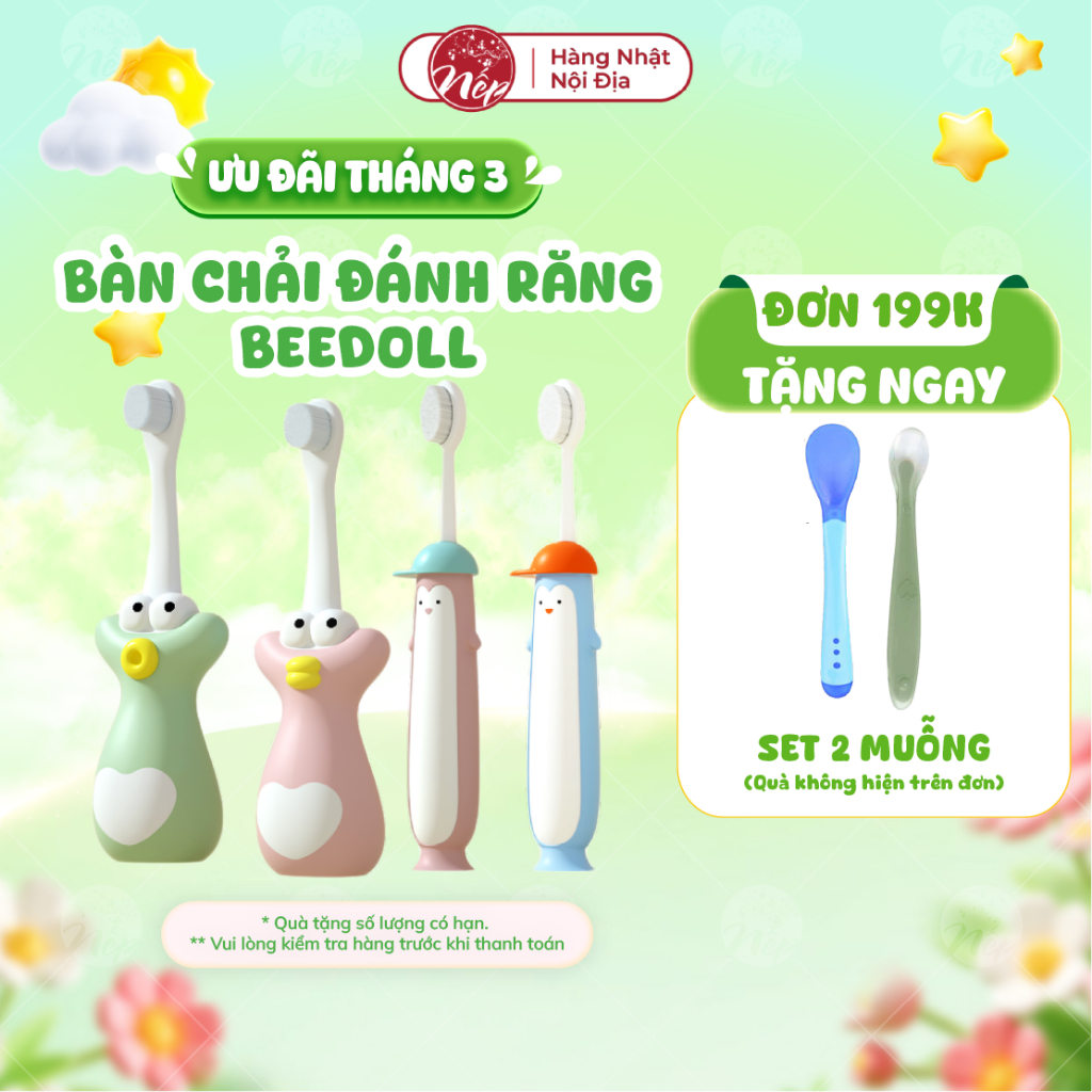 Bàn chải đánh răng BEEDOLL cho bé từ 0 đến 12 tuổi lông mềm mịn chăm sóc răng miệng cho bé - nepshop1
